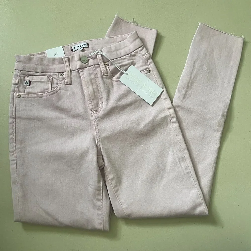 Dear John Denim High Rise Raw Ankle Skinny Jeans Pink Purple Size 24